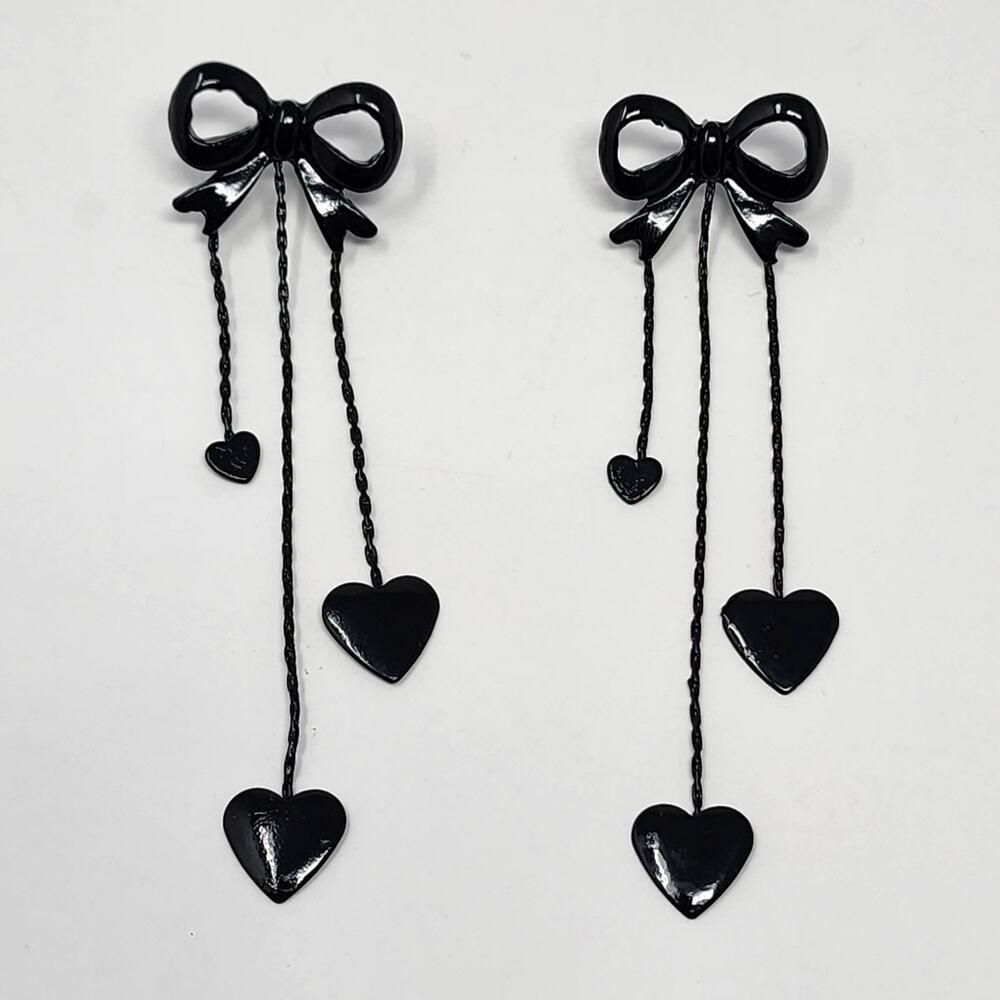 Black Bow Preppy Goth Stud Earrings